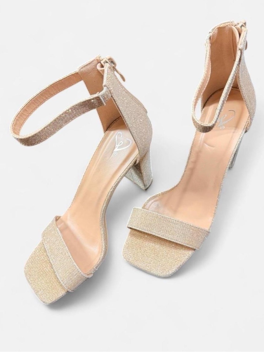 Windsor Glitter Block Heel Sandals in Champagne Gold